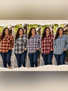 Collection of Five Plaid and Flannel Tops 2X